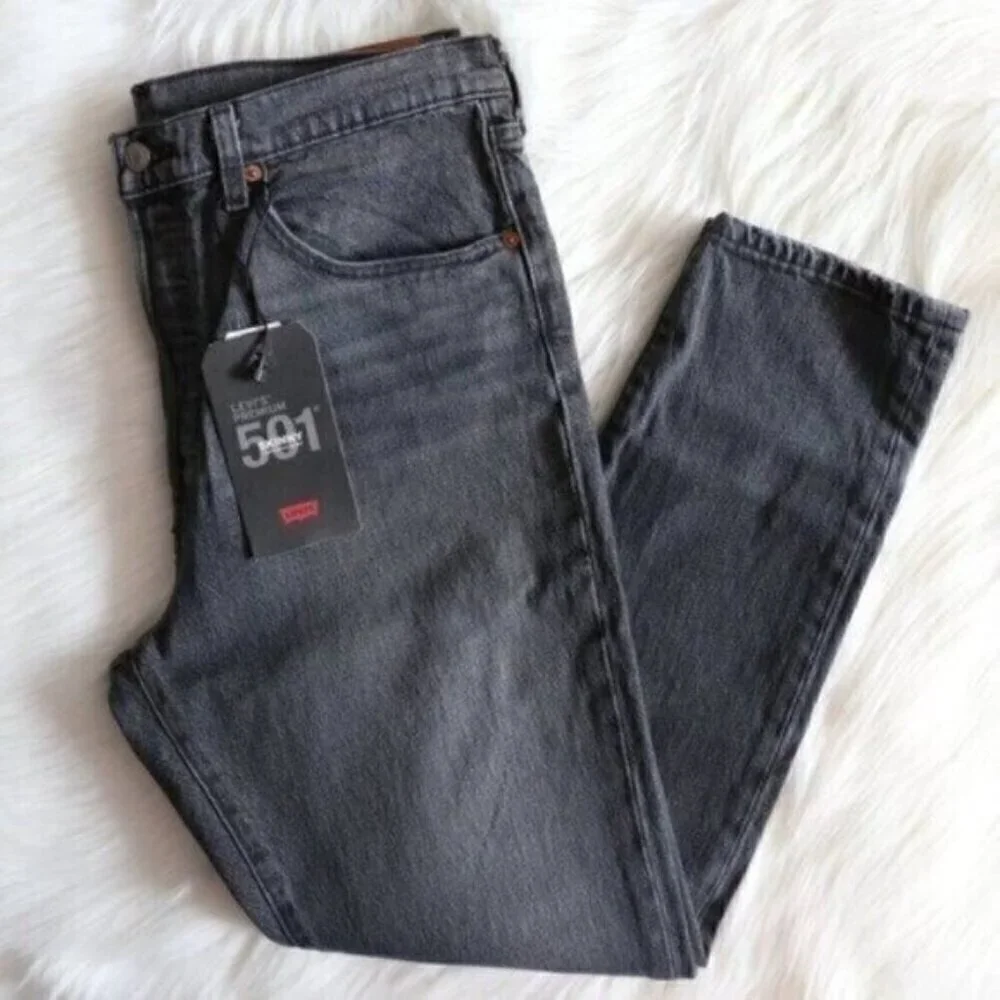 NWT Levis 501 Skinny Grey Jeans Size 32 High Rise Button Fly Denim Cropped